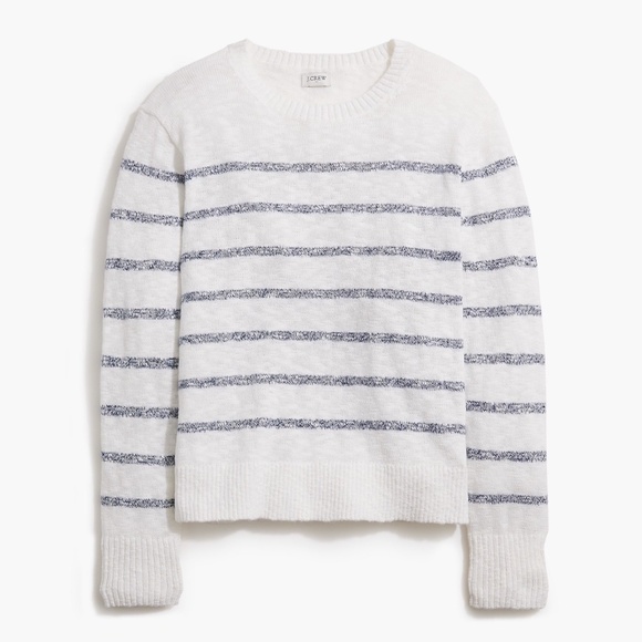 New JCREW Size S Striped Crewneck Beach Sweater White Ant Navy $89 CJ207 - Picture 1 of 5